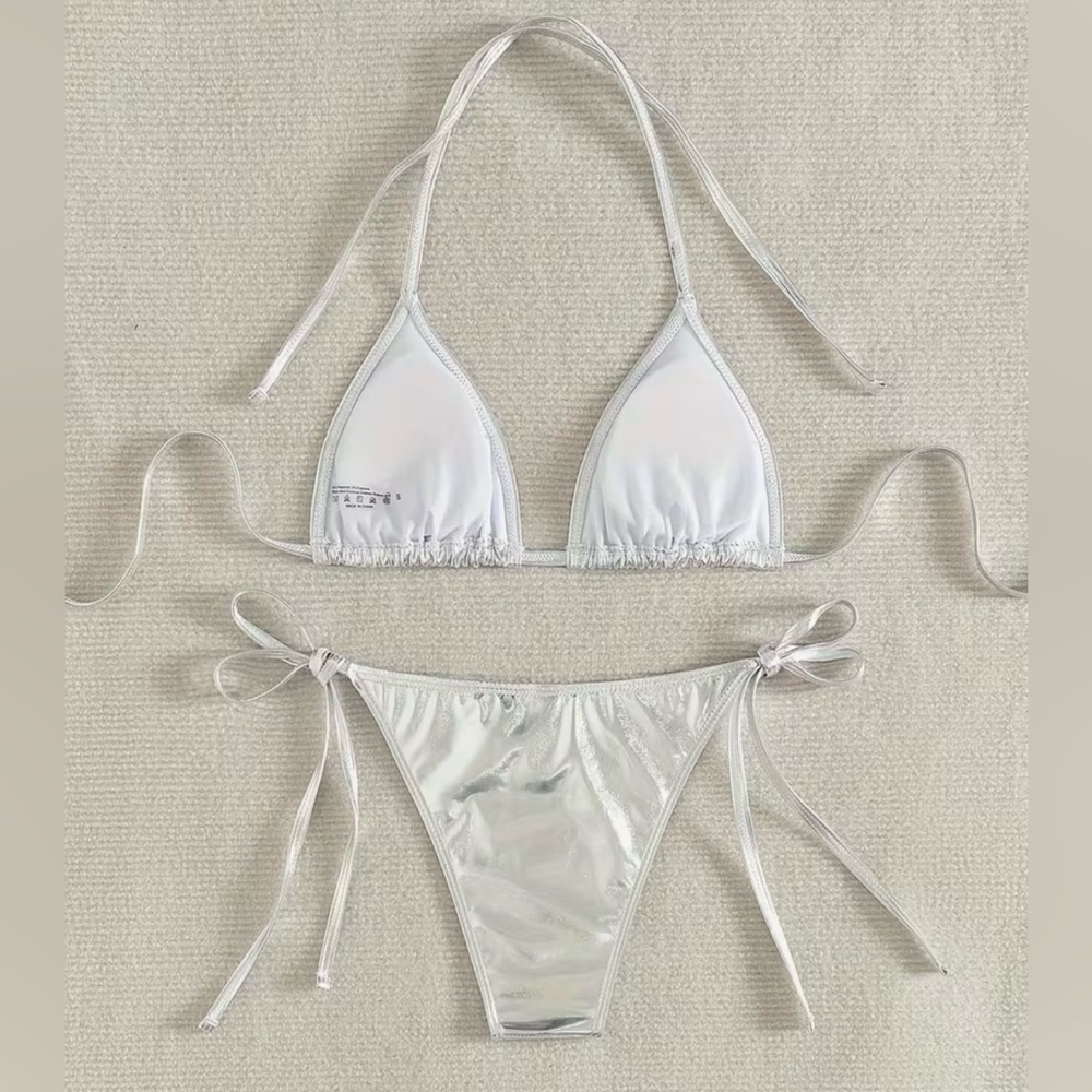 Glamorous Silver Halter Side Tie Bikini Set - Picture 9 of 14